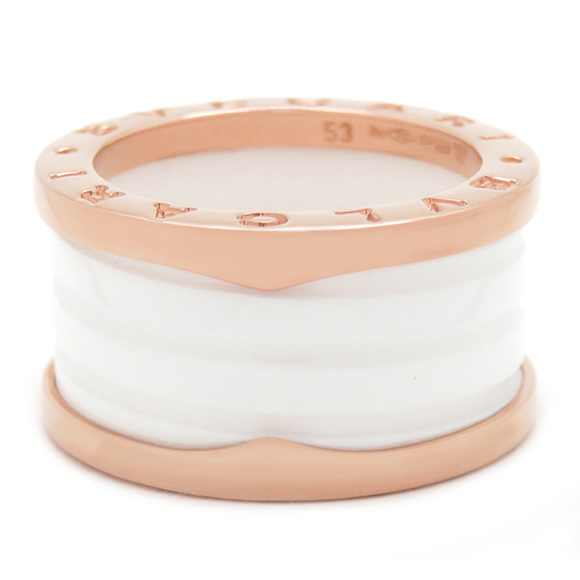 Bvlgari K18 B-Zero 14 Band Ring Ceramic Gold Pink White - Picture 2 of 8